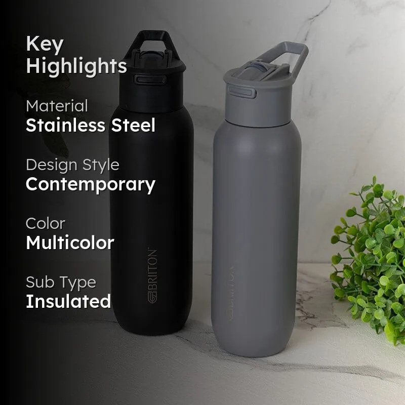 Sleek Sip Hot & Cold Thermos Water Bottle (Black & Grey, 630 mL Each) - Set Of Two media 2