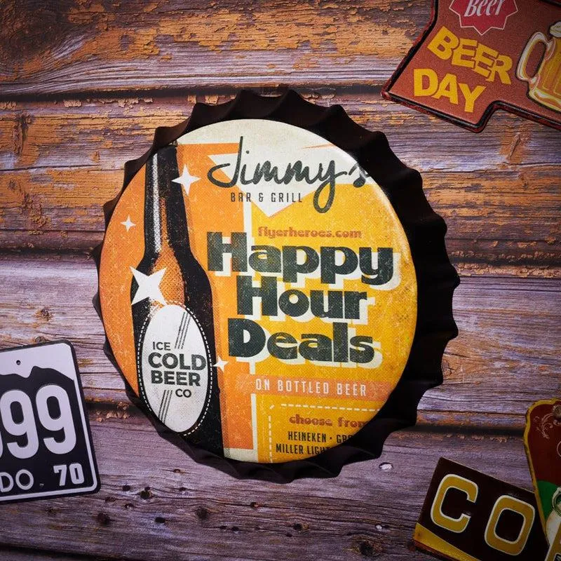 Happy Hour Deals Bottle Cap Metal Wall Accent media 1