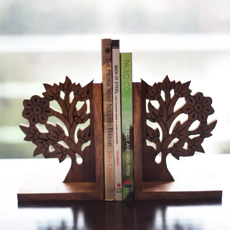 The Story Grove Handcarved Sheesham Wood Book End - Set Of Two media 1