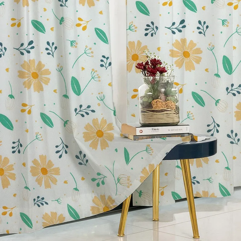 BloomSpry Cotton Curtains (green,orange) - Set Of Three media 5