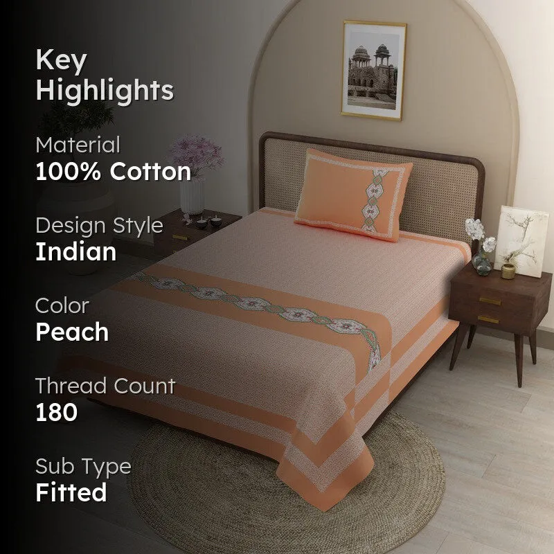 OpulentRest Cotton Bedsheet (Peach) - 180 TC media 2