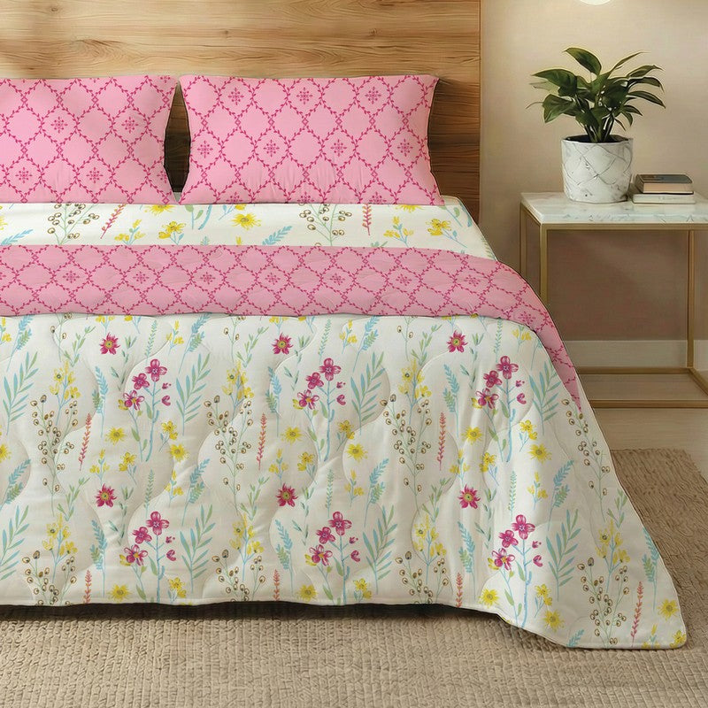 Urban Space Floral Pink Glace Cotton,Microfiber Bedding Set (200 TC)  - Four Piece Set media 3