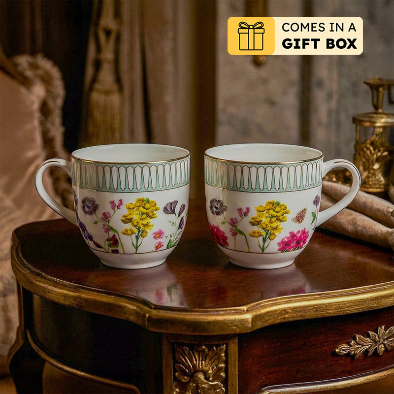 Basant 24k Gold Brushed Porcelain Coffee Mug (280 mL Each) - Set of Four
