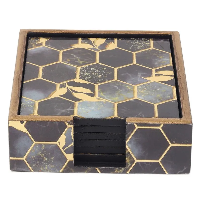 Hexiq Wooden Coaster with Stand - Seven Piece Set media 4