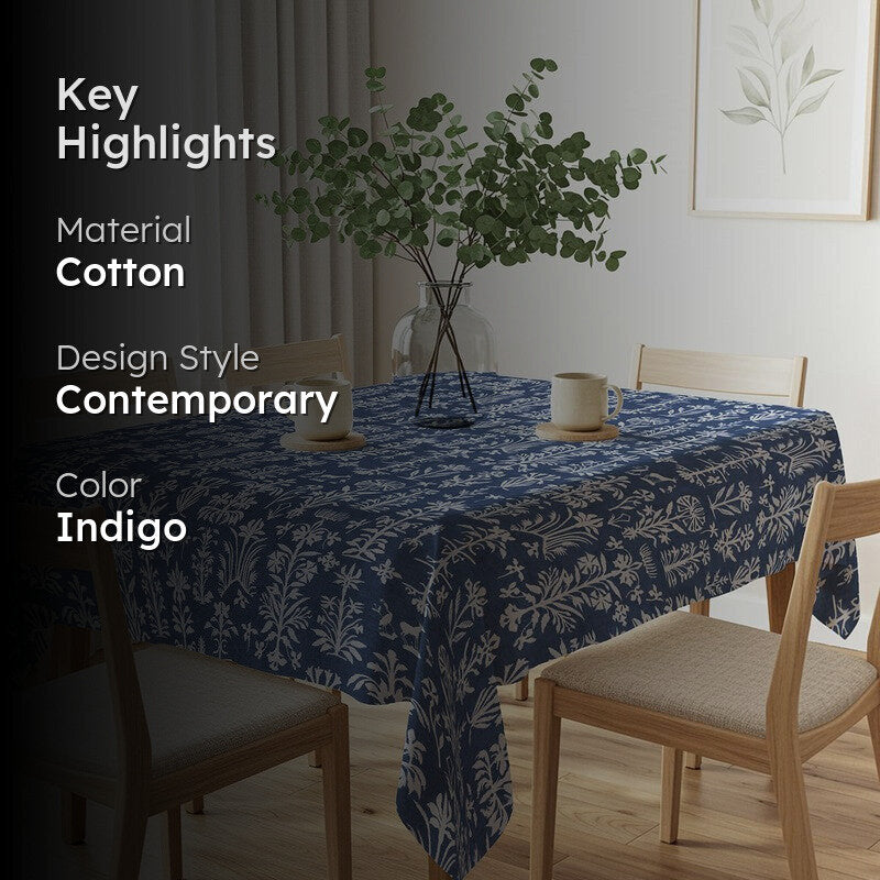 Urban Space Botanical Indigo Cotton Table Cover media 2