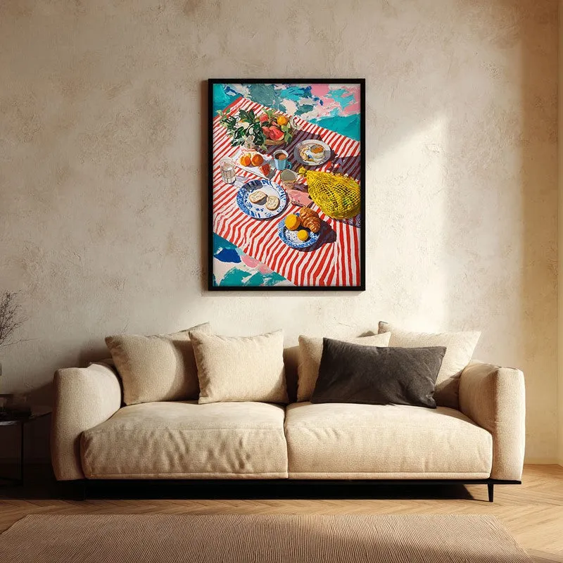 Stripe Picnic Canvas Wall Painting - Black Frame media 1