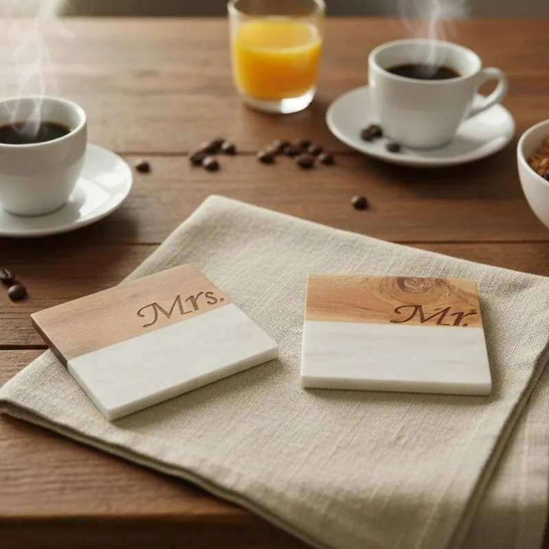 BrownChic Engraved Marble Coasters - Set Of Two media 4