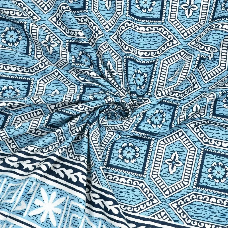 Geoor Cotton Bedsheet (Blue,White) - 240 TC media 5