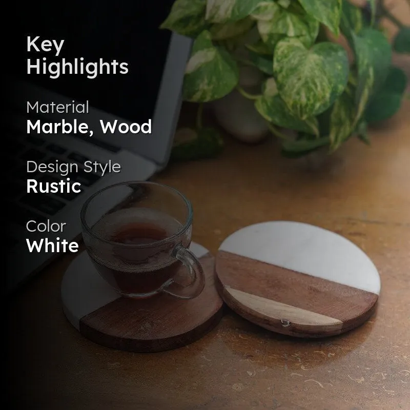 Losa Handmade Round Marble And Wooden Coaster - Set Of Two media 2