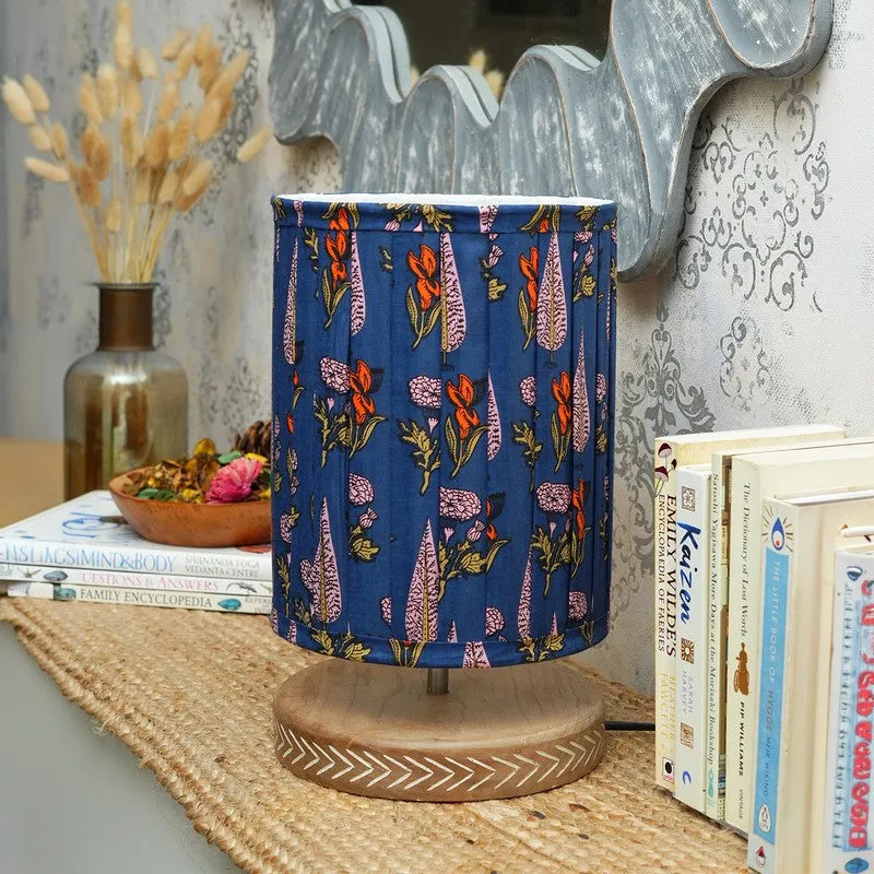 Nocturne Garden Cotton Table Lamp With Wooden Base - Blue media 3