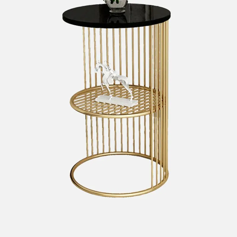 Alto Moderne Metal Accent Table with Marble Top media 4