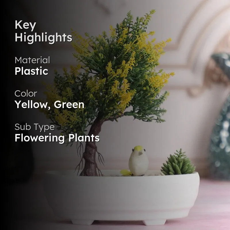 Artificial Bonsai Tree with Cactus and Bird media 2
