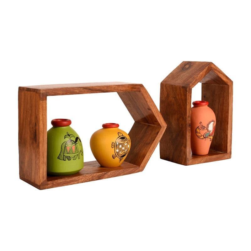 Mastani Wooden Wall Shelf With Colored Pots - Set Of Five media 4