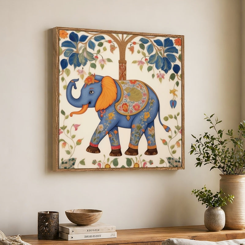 Indian Regal Tusker Canvas Wall Art With Frame
