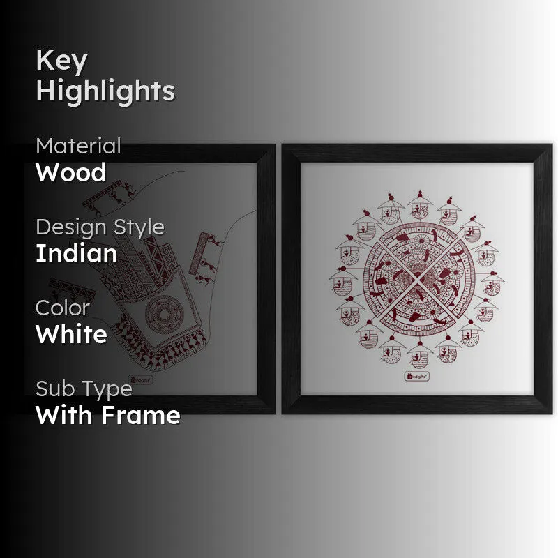 Warli Abstract Wall Art - Set Of Two media 2