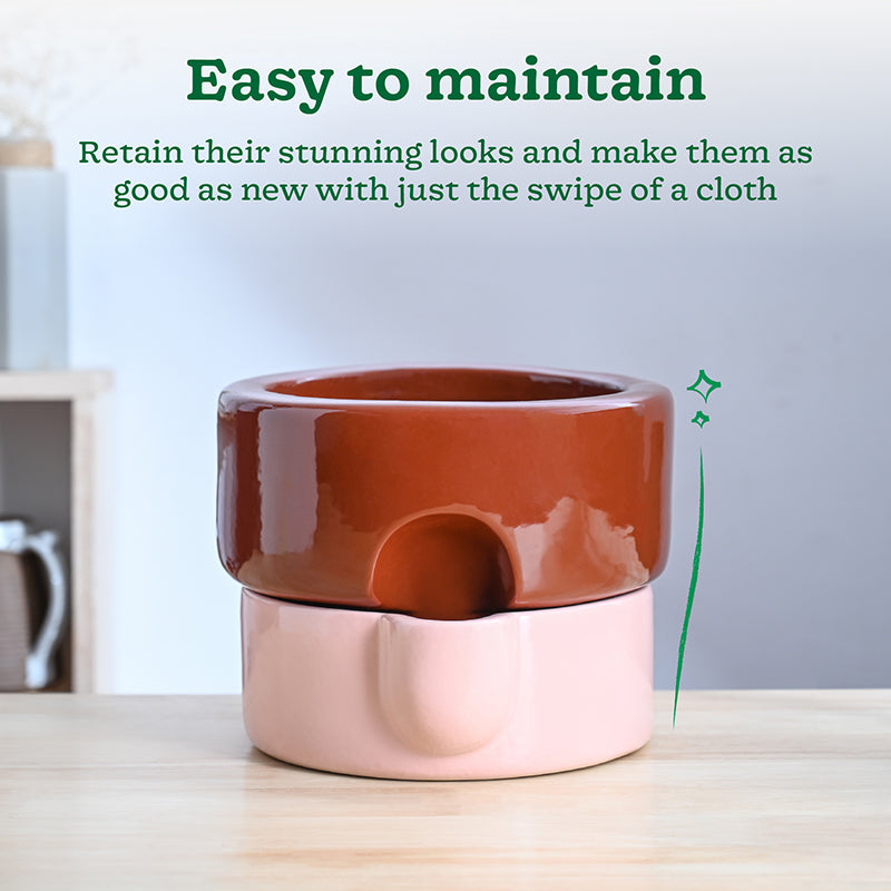 Ugaoo Lady Leafington Ceramic Planter - Terracotta & Pink media 4