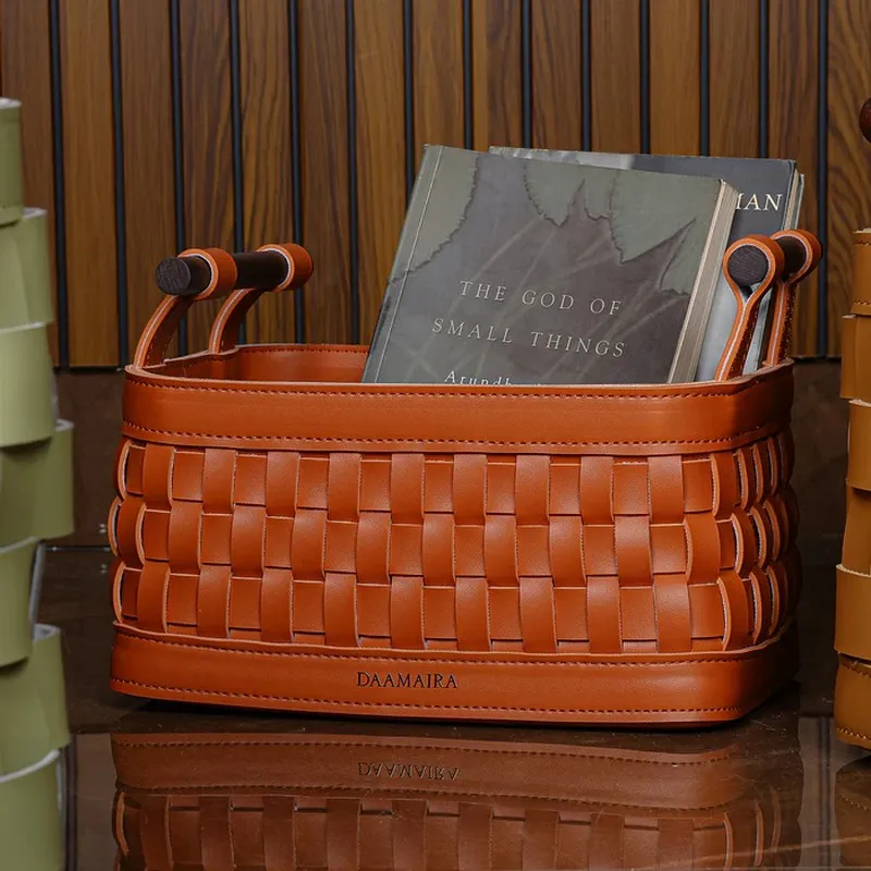 Elegra Faux Leather Storage Basket - Brown media 7