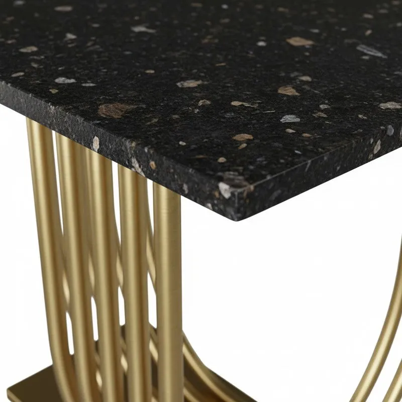 U Shape Metal Console Table with Marble Top (Gold) - Large media 3