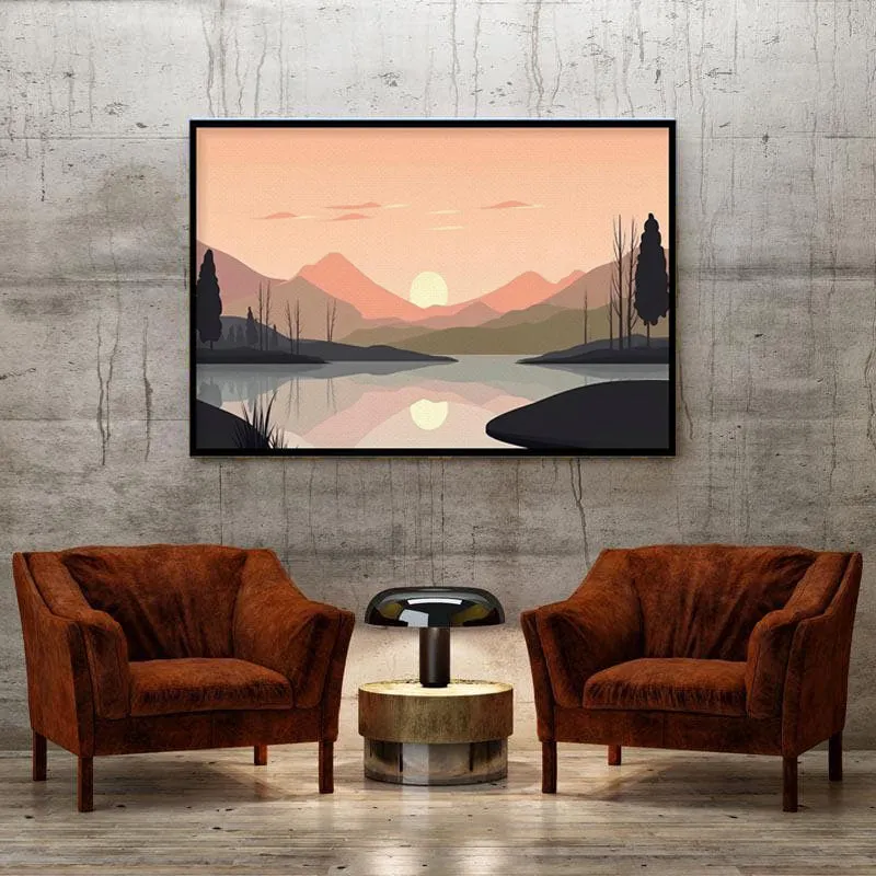 Minimalist Sunset Canvas Painting - Black Frame media 3
