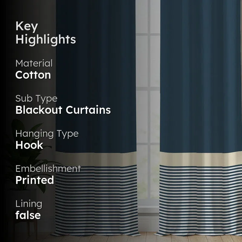 Urban Space Stripped Blue Cotton Curtains - Set Of Two media 2