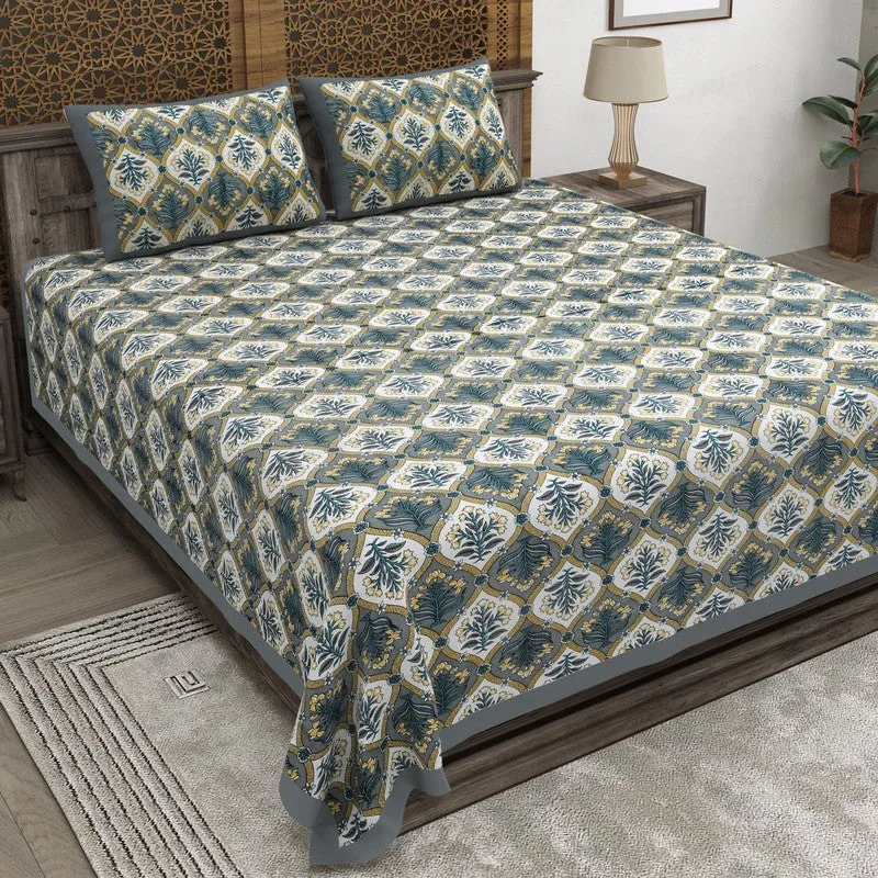Nesty Cotton Bedsheet (Grey,Green) - 240 TC media 1