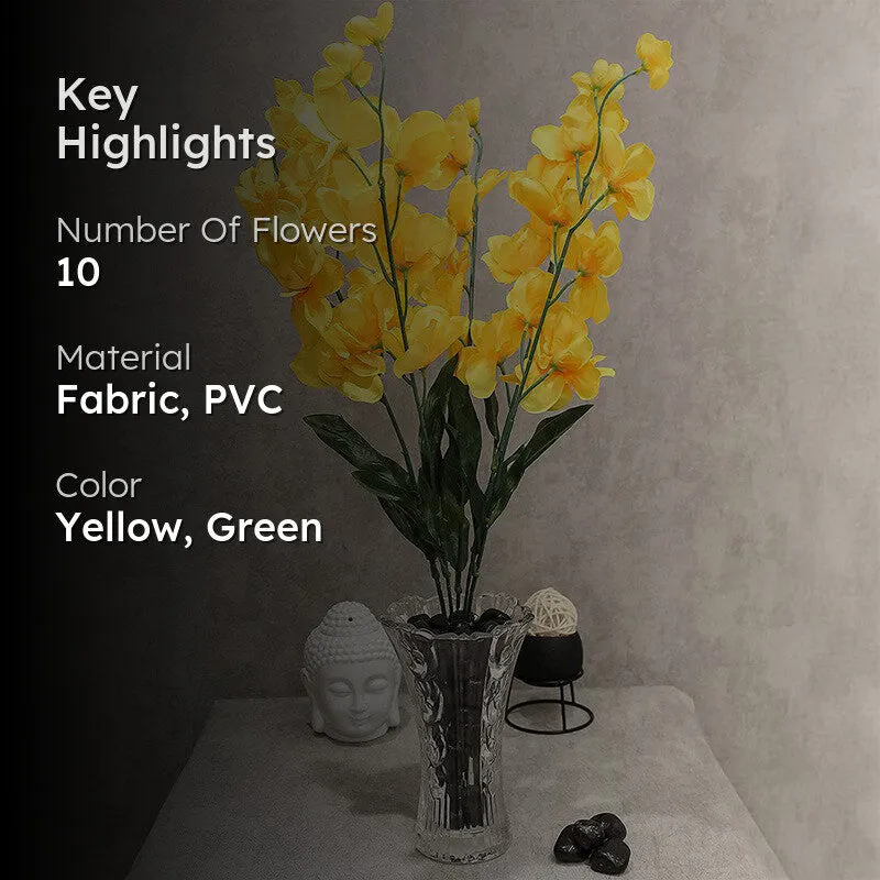 Decorative Artificial Orchid Flower (Yellow) - Set Of Five media 2