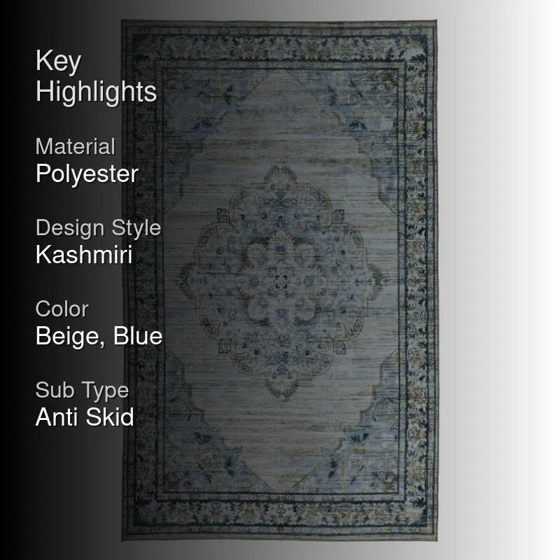 Evina Ethnic Anti Slip Carpet - Beige & Aqua media 2