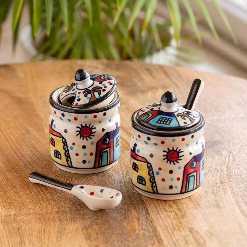 Coastal Cottage Handpainted Ceramic Jar (280 ML) - Four Piece Set media 1