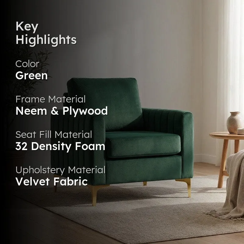Baseo Neem Wood Accent Chair - Green media 2