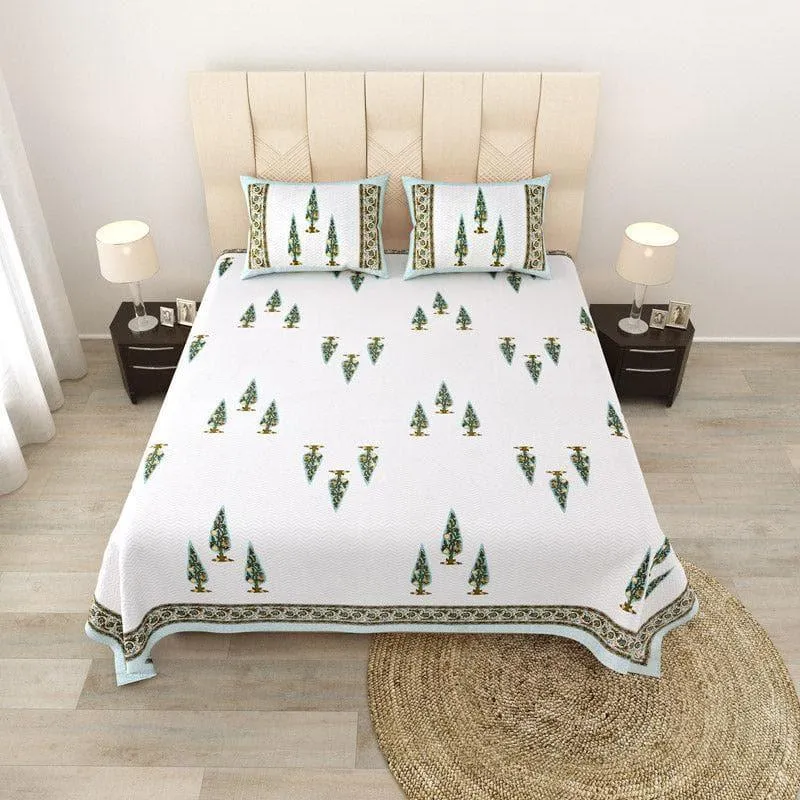 Trinakshi Printed Cotton Bedsheet (Green) - 140 TC media 1
