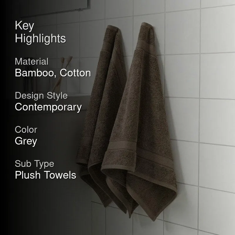 Grey towels hanging with key highlights overlay