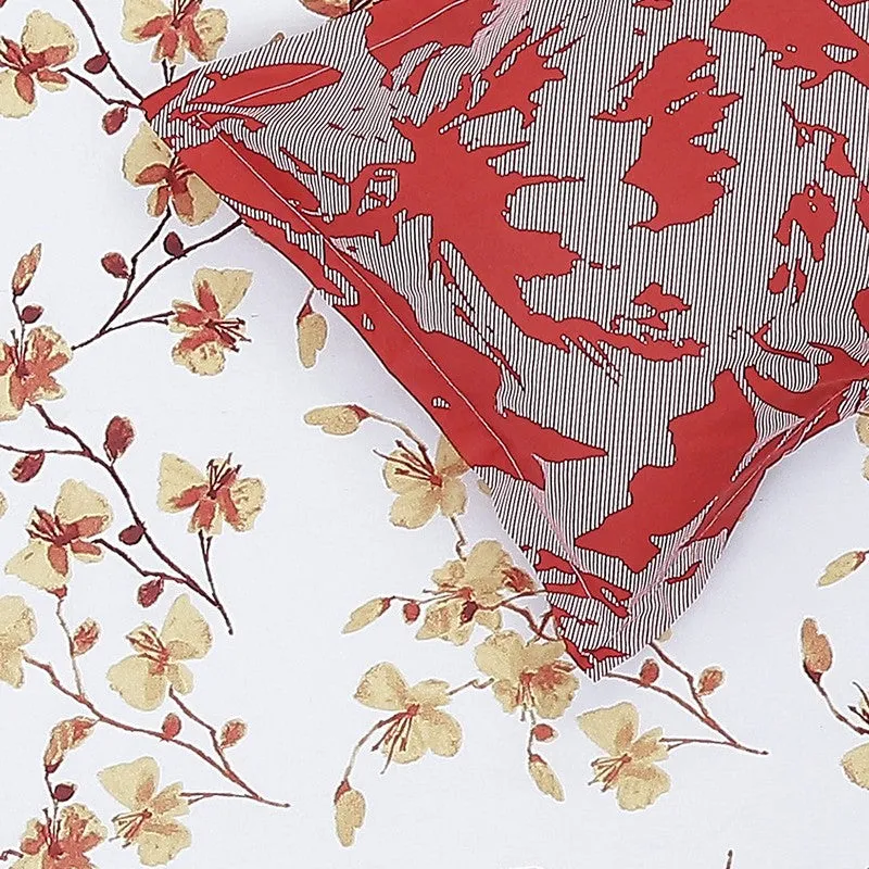 Monte Carlo Floraline Cotton Bedsheet (White,Red) - 104 TC media 6