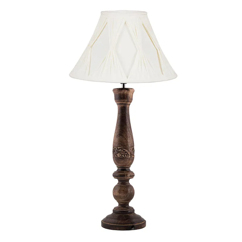 Nihara Glory Wooden Fabric Table Lamp - White,Brown media 3