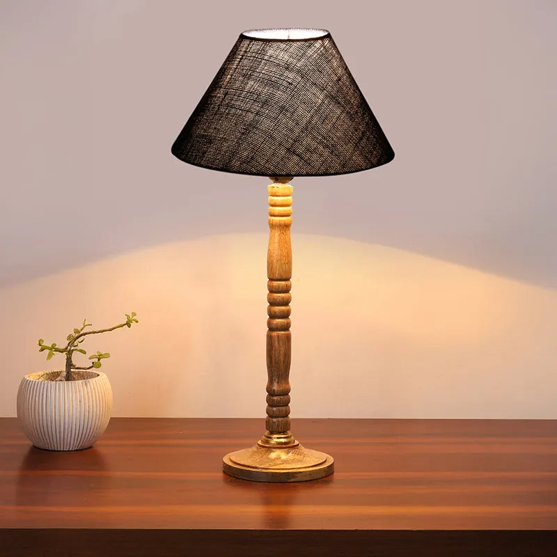 Loft Gleam Table Lamp With Carved Wooden Base - Black,Brown media 1