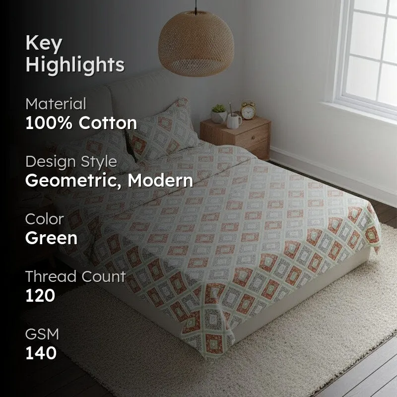 Chakra Ethnic Cotton Bedsheet (Green) - 120 TC media 2