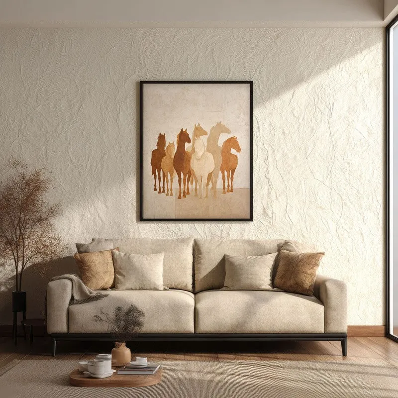 Desert Horse Silhouettes Wall Painting With Black Frame media 3