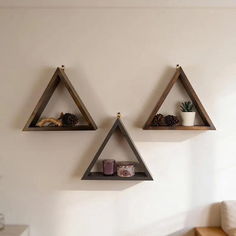 Noirwood III Triangular Set of 3 Wooden Wall Shelves media 1