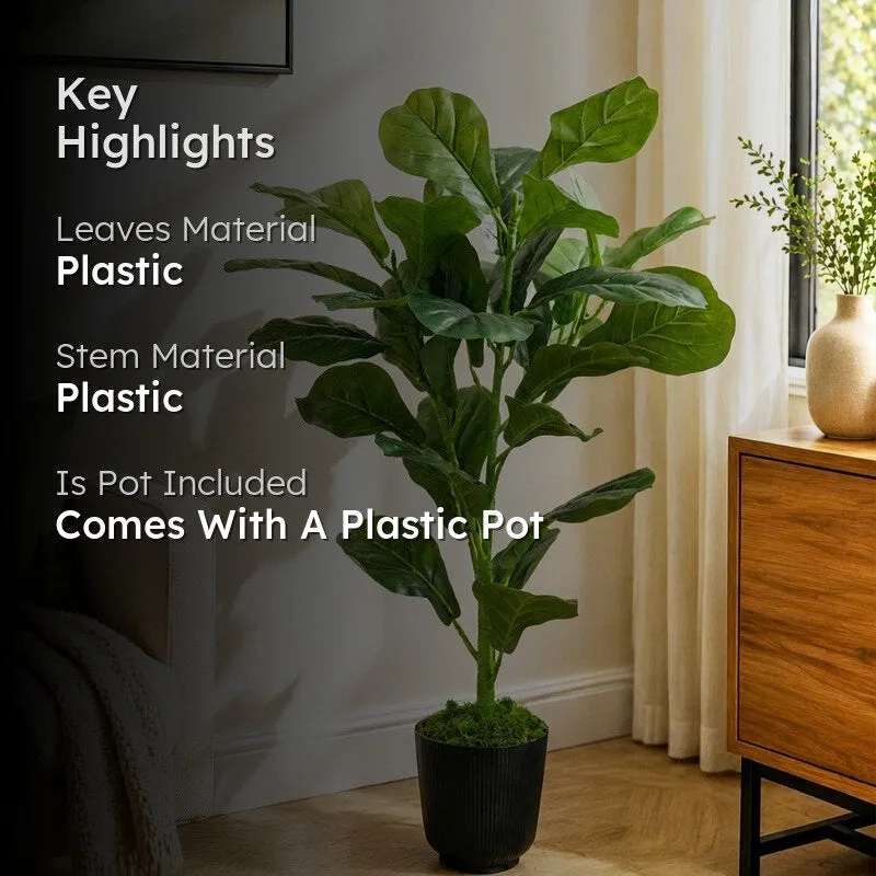 Leaf Aura Fiddle Artificial Plant With Black Plastic Pot - 89 cm (2.9 ft) media 2