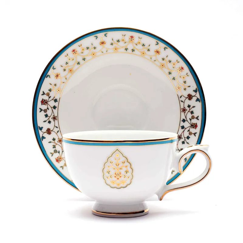 Gilded Mavi 24k Gold Brushed Porcelain Tea Set With Tea Pot - Seventeen Piece Set media 6