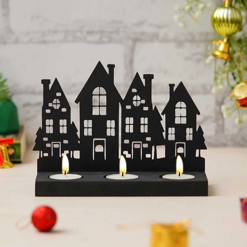 Holiday Village Wood Christmas Tea Light holder - Black media 4