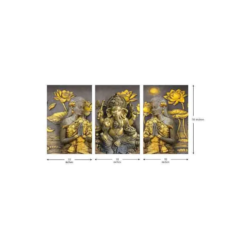 Ganpati Bappa Poly Canvas Wall Art - Three Piece Set media 7