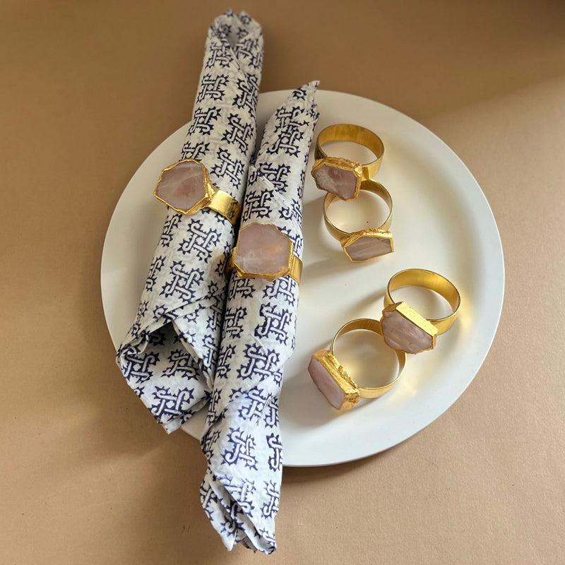 Asher Rose Quartz Handcrafted Mother Of Pearl Napkin Ring - Set Of Six media 4