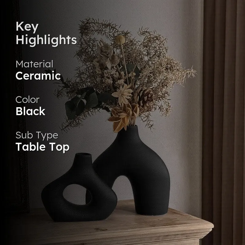 Noctra Sculptural Dual Ceramic Vase (Black) - Set Of Two media 2
