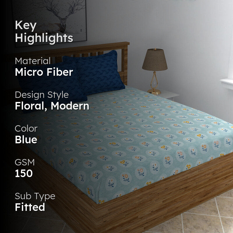 Blueberry Dusk Fitted Micro Fiber Bedsheet - 150 GSM media 2