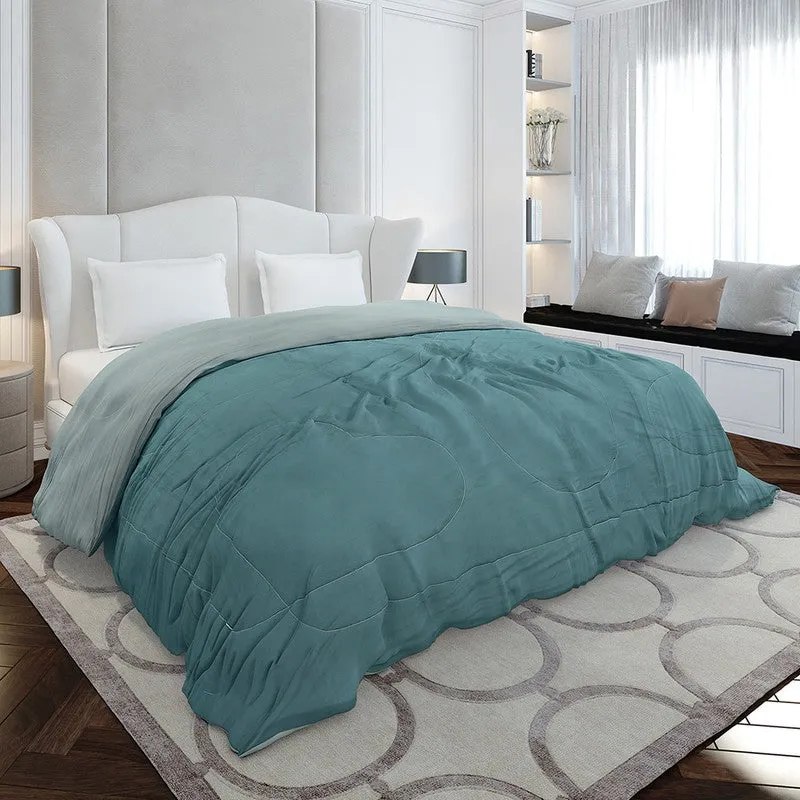 Monte Carlo Softelle Solid Polyester Reversible Comforter (Green & Grey) - 110 GSM media 1