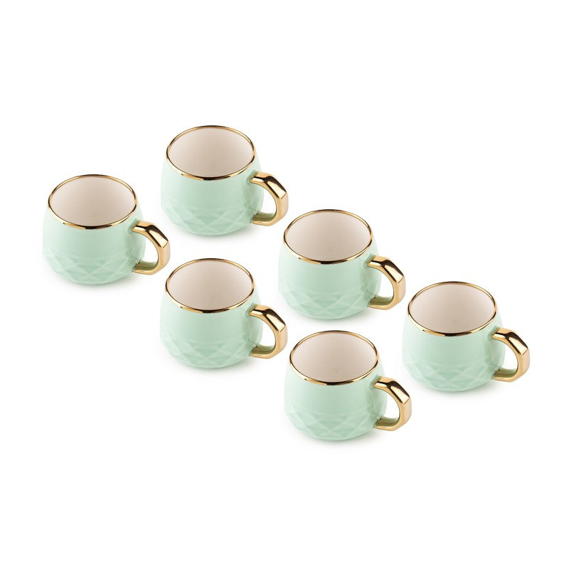Luxesip Porcelain Tea Cup (200 mL Each,Green) - Set Of Six media 7