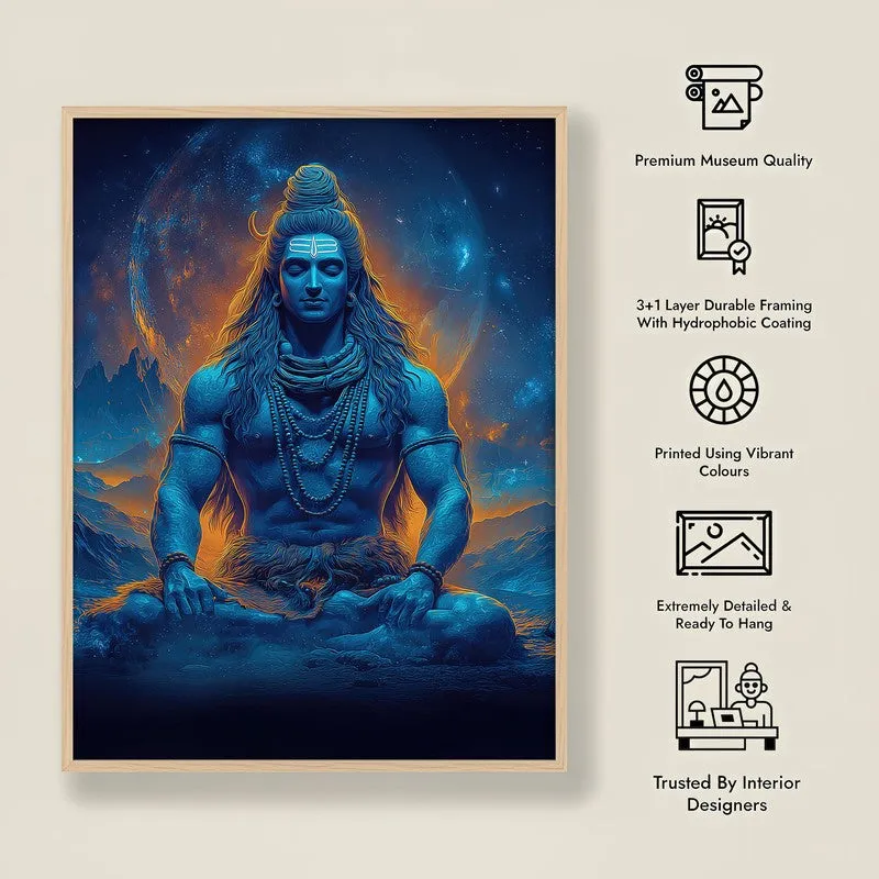Peaceful Mahadev Meditating I Archival Paper Wall Art - Natural Brown Frame media 8