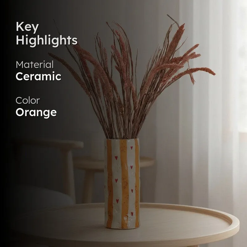 Monoline Stripe Tall Ceramic Vase - Orange media 2