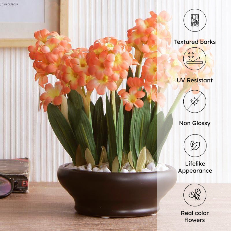 Faux Hyacinth Bonsai In Ceramic Pot (26 cms) - Peach media 4
