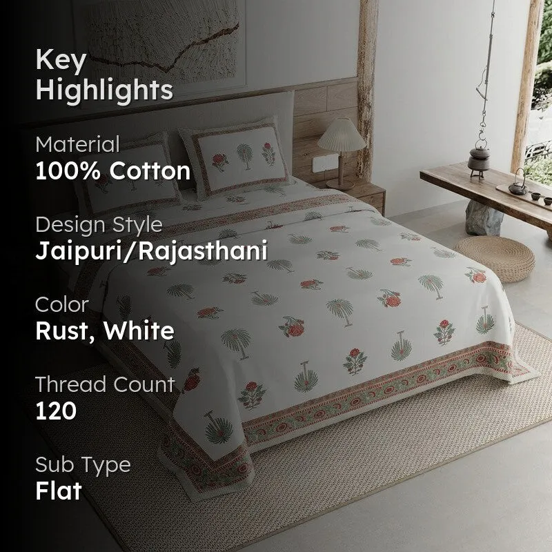 Ethnic Calm Cotton Bedsheet (Rust,White) - 120 TC media 2